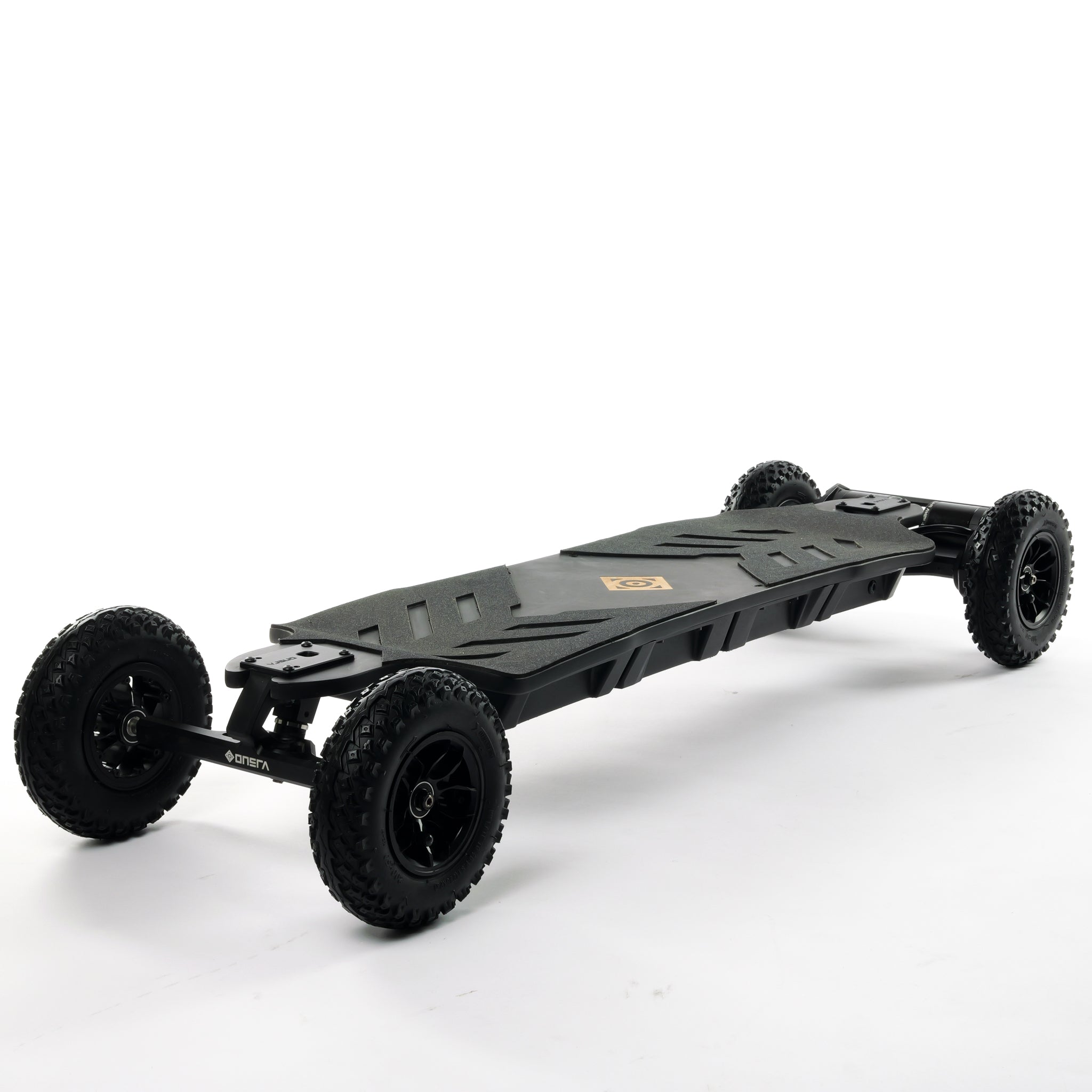 ONSRA BLACK Carve 4 premium electric longboard with a flexible bamboo deck, Gear Drive drivetrain, 14S battery, precision trucks, and all-terrain wheels, shown in a side profile.