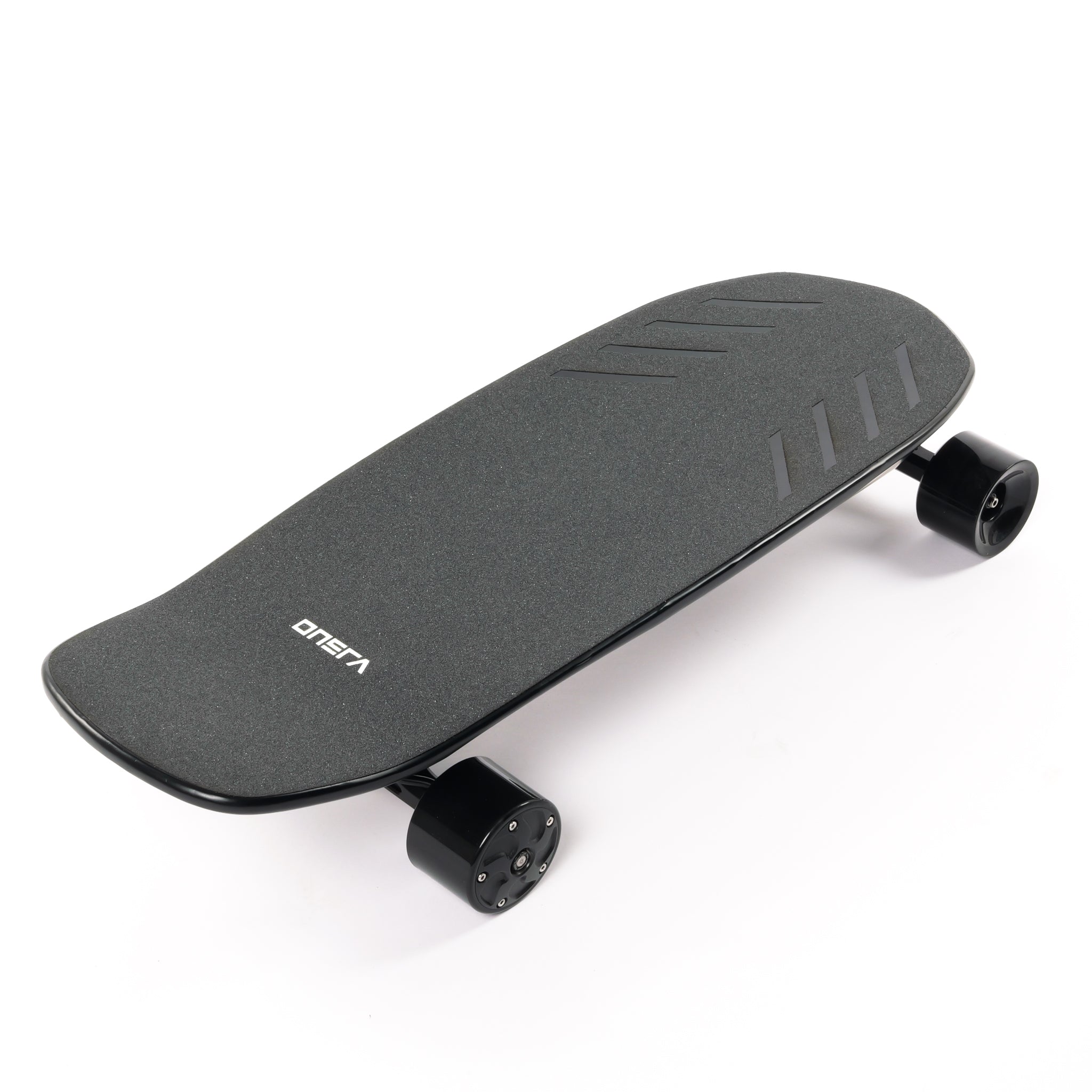 ZENO electric skateboard with lightweight carbon fiber and wood kicktail deck, stealthy hub motors, 14S power system, and swappable 99Wh travel battery — a super powerful yet portable electric longboard for commuting and travel.